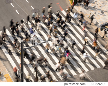 A crosswalk with many pedestrians passing by in Tokyo 136599215