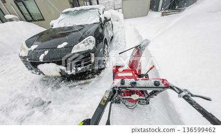 Subjective video (POV) of using a snowblower Subjective video (POV) of using a snowblower 136599462
