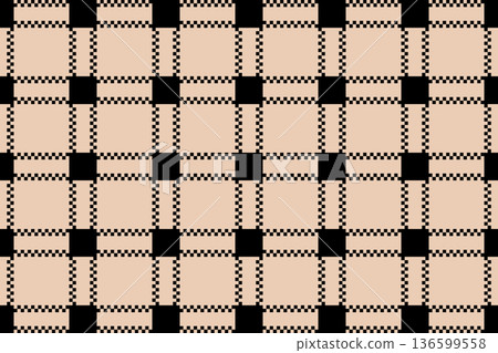 Creamy checkered textile pattern. Tablecloth or blanket, picnic plaid or scarf, shirt or neckerchief fabric print. Classical cotton, tweed or flannel ornament. Vector flat illustration 136599558