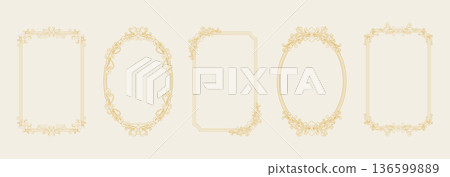 Set of ornate golden baroque frames with floral scrollwork Set of ornate golden baroque frames with floral scrollwork 136599889