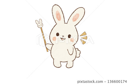 A rabbit explaining while facing left 136600174