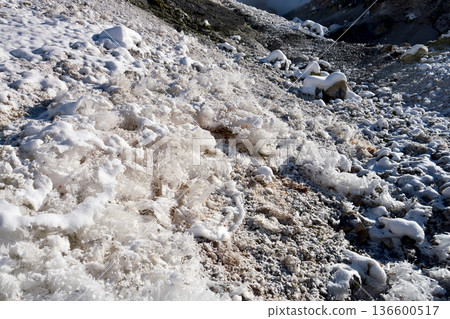 「一月的登別地獄谷」 零度以下的氣溫，積雪和冰封的山坡 136600517
