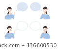 Speech bubble illustration material set of a thinking woman and an inspirational woman 136600530