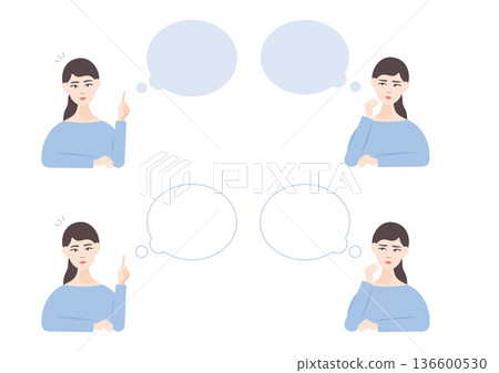 Speech bubble illustration material set of a thinking woman and an inspirational woman Speech bubble illustration material set of a thinking woman and an inspirational woman 136600530
