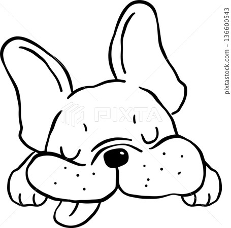 Sleeping French Bulldog Tongue Out outline Hand Drawn 136600543