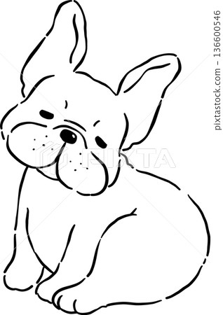 Sleepy French Bulldog Outline Sitting Cartoon Hand Drawn Sleepy French Bulldog Outline Sitting Cartoon Hand Drawn 136600546