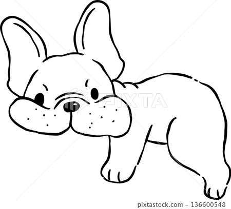 Grumpy Silly French Bulldog Outline lying down Cartoon Hand Drawn 136600548
