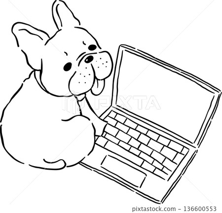 Tried french bulldog WFH Outline with laptop hand drawn frenchie derp dog 136600553