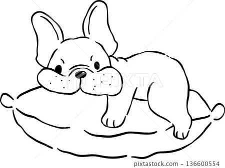 Grumpy french bulldog WFH Outline on pillow hand drawn frenchie derp dog 136600554