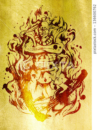 Sumi-e illustration of a golden Kongo Rikishi Sumi-e illustration of a golden Kongo Rikishi 136600762