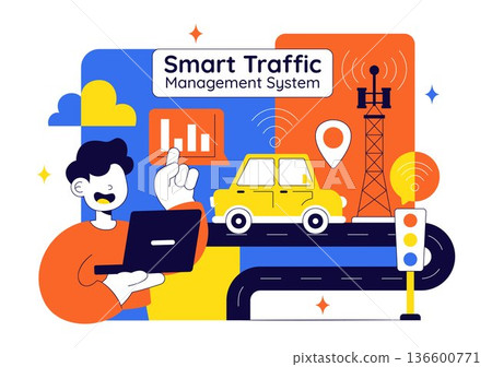 Smart Traffic Management System Technology Illustration Featuring Urban Infrastructure Network And Digital Transportation In a Modern Background Smart Traffic Management System Technology Illustration Featuring Urban Infrastructure Network And Digital Transportation In a Modern Background 136600771