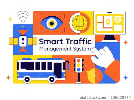 Smart Traffic Management System Technology Illustration Featuring Urban Infrastructure Network And Digital Transportation In a Modern Background 136600774