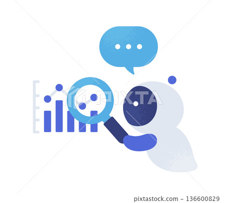 AI holding a magnifying glass. Vector illustration of artificial intelligence checking data. AI holding a magnifying glass. Vector illustration of artificial intelligence checking data. 136600829