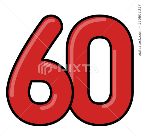 可愛又流行的立體數位「60」插畫素材 136602317