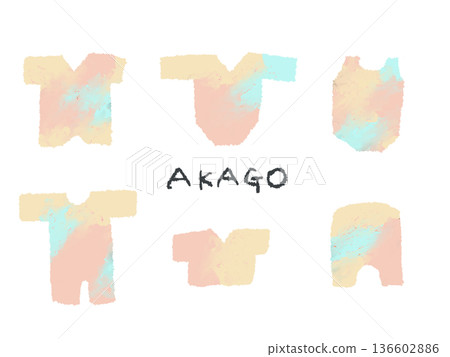 Colorful hand-drawn illustrations of baby clothes that can be used as icons or symbols in designs 136602886