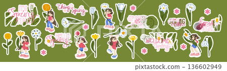 Spring Girl Sticker Collection Set 136602949