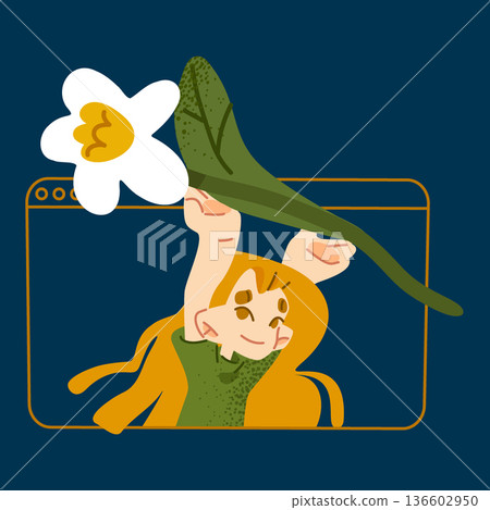 Spring Girl Video Call Illustration Spring Girl Video Call Illustration 136602950