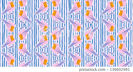 Pink Yellow Bird Seamless Pattern 136602991