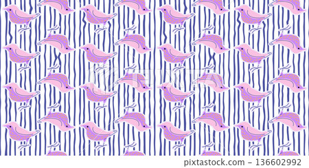 Purple Bird Striped Seamless Pattern 136602992