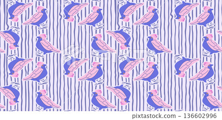 Blue Pink Bird Seamless Pattern Blue Pink Bird Seamless Pattern 136602996