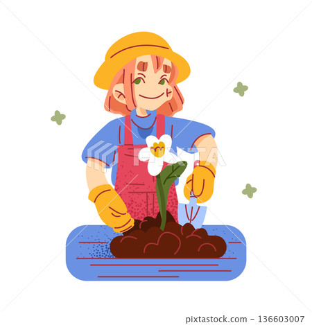 Gardener Planting Flower Illustration Gardener Planting Flower Illustration 136603007