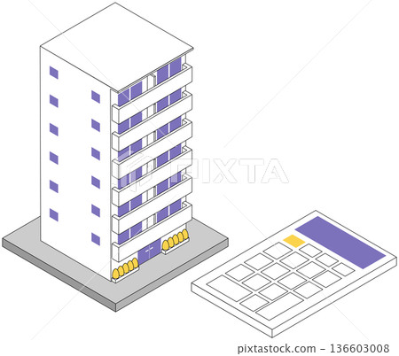 公寓購買財務規劃和房地產評估圖像計算器以及公寓大樓等距視圖 136603008