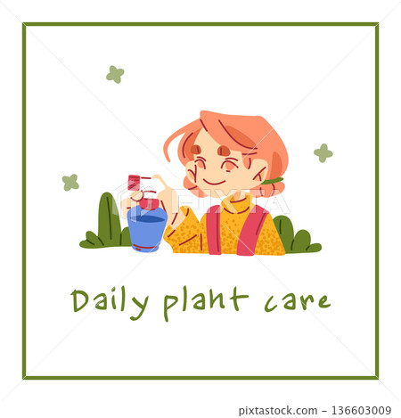 Daily Plant Care Girl Illustration Daily Plant Care Girl Illustration 136603009