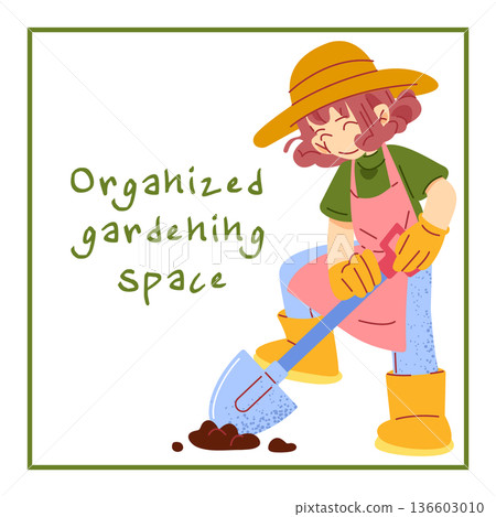 Gardener Digging Soil Poster Illustration 136603010