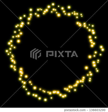 Circular frame of gold light particles floating on a black background. Luxurious and gorgeous abstract background material. Circular frame of gold light particles floating on a black background. Luxurious and gorgeous abstract background material. 136603200