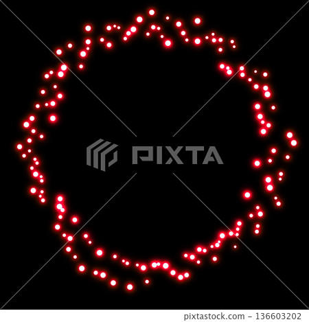 A circular frame of red light particles floating on a black background. Abstract background material that evokes passion and energy. A circular frame of red light particles floating on a black background. Abstract background material that evokes passion and energy. 136603202