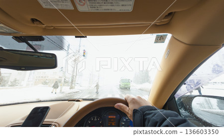 Driving on winter road (POV shooting) Driving on winter road (POV shooting) 136603350