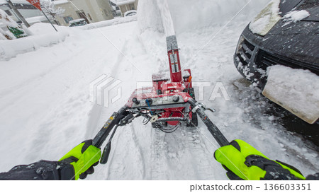 Subjective video (POV) of using a snowblower Subjective video (POV) of using a snowblower 136603351