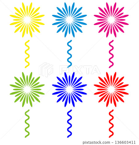 Colorful fireworks, radiation illustration, 6-color set, summer festival, cutout material Colorful fireworks, radiation illustration, 6-color set, summer festival, cutout material 136603411