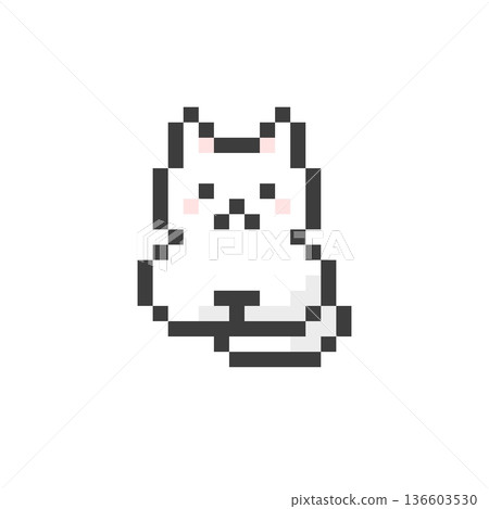 A pixelated white cat sitting on a bench A pixelated white cat sitting on a bench 136603530