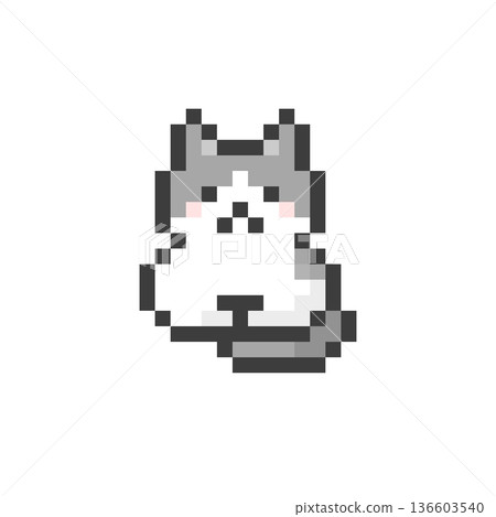 A dot picture of a brown-and-white cat sitting on a bench A dot picture of a brown-and-white cat sitting on a bench 136603540
