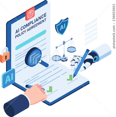 Isometric Robot and Human Sign AI Compliance Agreement 136603601