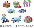 Golden Week outings and spring leisure, 3D clay-style illustration material set 136603832