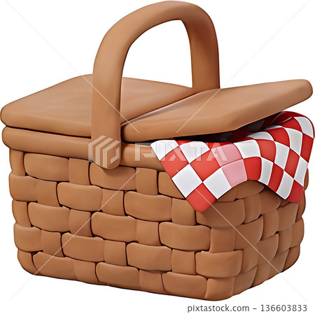 3D clay-style illustration of a picnic basket, an image of outings and leisure 136603833