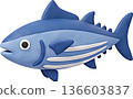 3D illustration of a swimming tuna, a cute clay-style fish image 136603837