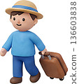 3D illustration of a man going out with a travel bag, image of a trip or business trip 136603838