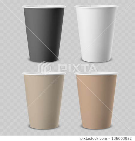 Realistic Paper Coffee Cup Mockup Set. Vector 136603982