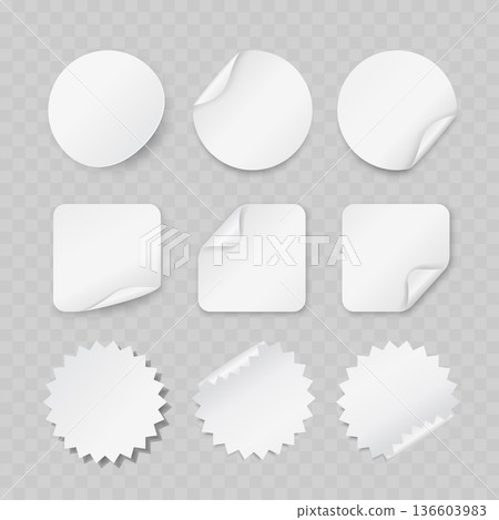 Realistic White Sticker Mockup Set. Vector 136603983