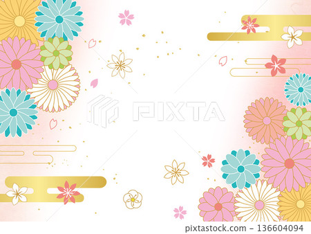 日式花卉圖案與日式紙張背景 日式花卉圖案與日式紙張背景 136604094