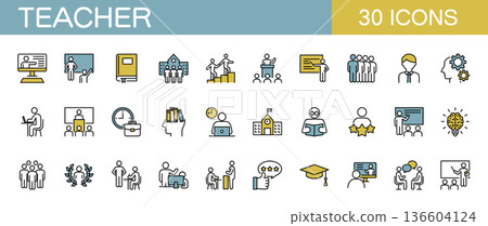 School teacher, lesson, and education icon set (color) School teacher, lesson, and education icon set (color) 136604124