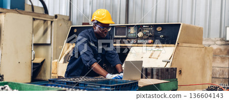 Workers Factory or Engineering work at factory site check up machine or products in site. 136604143