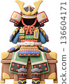 3D clay-style illustration of a May doll's armor and helmet, an image of Boy's Day or Children's Day 136604171