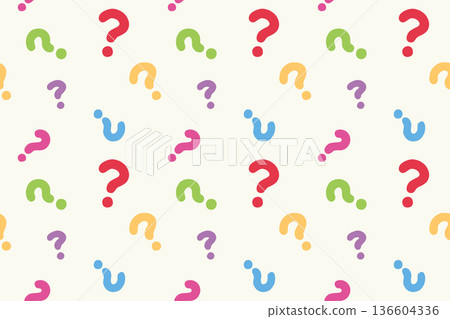 A seamless pattern of colorful question marks scattered randomly. A pop question mark background image. 136604336