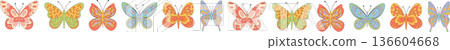 Groovy retro butterfly border pattern with funky and colorful psychedelic style. Y2k graphic pattern forms a unique border, perfect for creative use and modern projects. 136604668