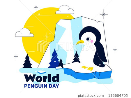 World Penguin Day Celebration Vector Illustration Featuring Cute Antarctic Penguins In A Festive Polar Wildlife Scene Flat Background 136604705
