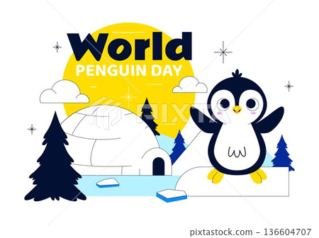 World Penguin Day Celebration Vector Illustration Featuring Cute Antarctic Penguins In A Festive Polar Wildlife Scene Flat Background 136604707